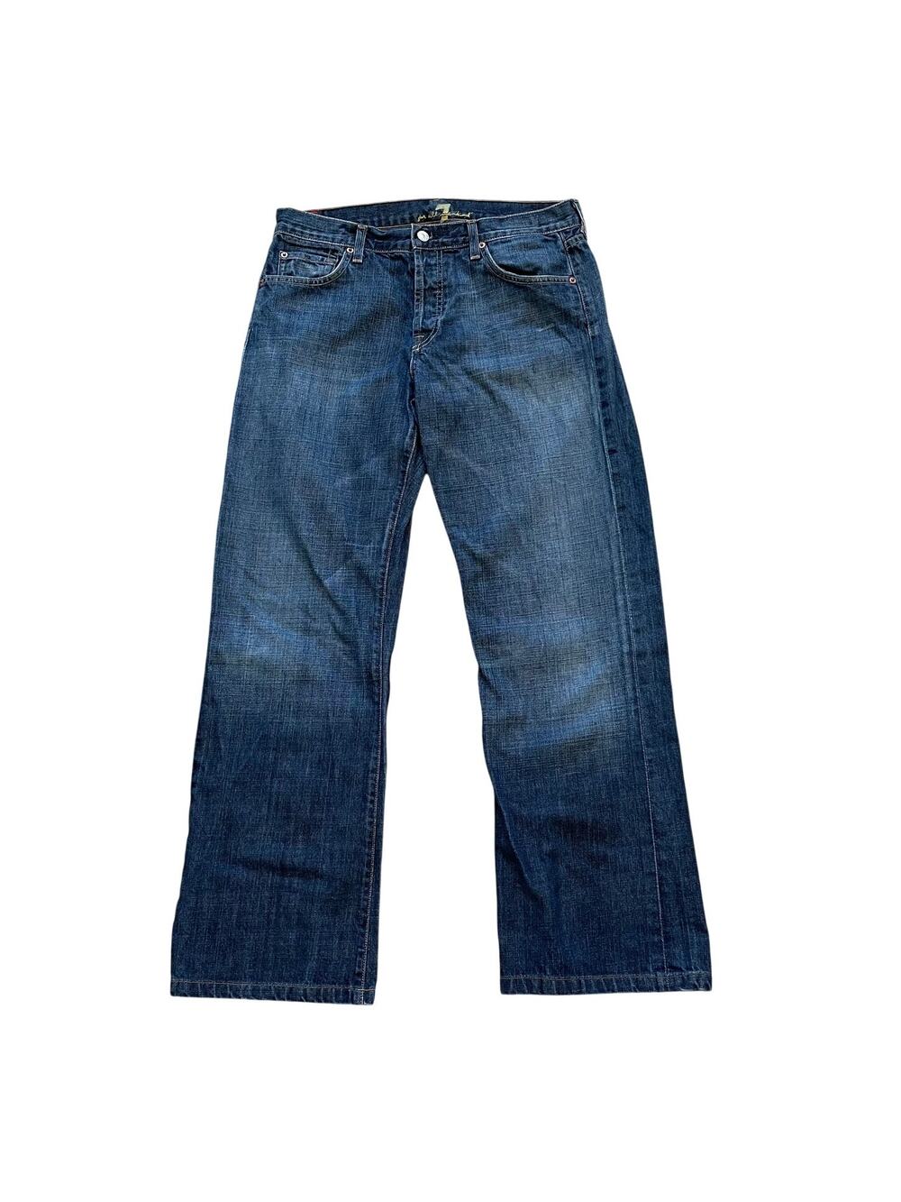 VTG 7 For All Mankind Mens 32x30 Blue Button Fly Jeans, Relaxed, T521061U-061U